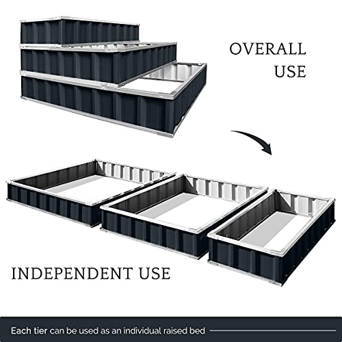 King Bird 3 Tiers Raised Garden Bed Dismountable Frame Galvanized Steel Metal Patio Garden Elevated Planter Box 46’’X46’’X23.6’’ For Growing Vegetables Flower (Dark Grey) #TOP5