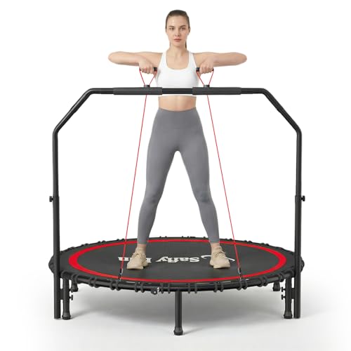 40''/45''/50'' Rebounder Trampoline for Adults, 450-550 lbs Foldable Mini Trampoline with Handle – Indoor Outdoor Fitness Trampoline with Resistance Bands for Cardio, Balance & Family Exercise by Safly Fun - Used condition - US$91.47