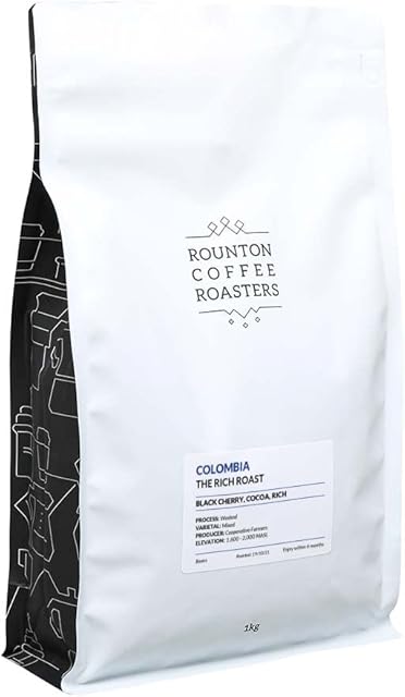 COLOMBIAN COFFEE BEANS 1KG | Rich Roast by Rounton Coffee Roasters | Strong Dark Espresso Roast Whole Coffee Beans | Roasted in Yorkshire | 100% Arabica | Speciality Coffee Bags | Columbian Coffee