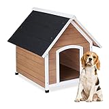 Relaxdays Caseta para Perro Tejado a Dos Aguas, Casa Grande Mascota, Resistente Intemperie, 87x96x83cm, Marrón/Negro, 80% Madera Tela asfáltica 10% Goma, 87 x 96 x 83 cm