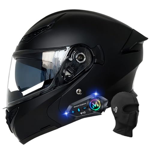 URYWTXY Casco De Moto Bluetooth Modular, Casco abatible con Doble Visera, Múltiples Orificios de Ventilación, ECE Homologado Ligero Casco Integral para Motocross para Hombre Mujer