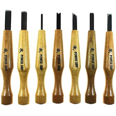Mikisyo Power Grip Woodcarving 7-Piece Set Left Handed Gouges & Chisels Wood Carving Tool Kit, with Red Beech Wood Handles, for Woodworking Cover