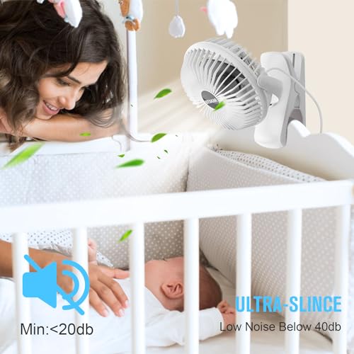 BESKAR Clip on Fan, 360° Rotation Quiet Stroller Fan with Strong Airflow,3 Speeds, Portable Small Fan with Sturdy Clamp,Perfect Personal Cooling Fan for Office Table Bedroom Kitchen - Thumbnail 3