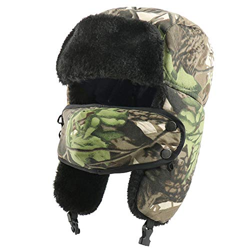 Casquette thermique hiver unisexe style chapka de trappeur russe imprimé feuilles
