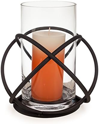 Danya B. Rustic Home Décor, Large Indoor/Outdoor Orbits Centerpiece for Dining Table and Patio, Iron Metal and Glass Hurricane Vase Candleholder, Gift for Wedding, Housewarming and Birthday