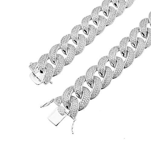 Niv's Bling | Iced Lab Diamond Chain Necklace 3 Row Cubic Zirconia - Miami Cuban Link Chain For Men And Women | 18K Yellow Gold And White Gold Plated Choker Necklace #TOP2