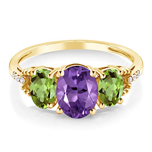 Gem Stone King 10K Yellow Gold Purple Amethyst Green Peridot and Diamond Accent Engagement Ring For Women | 2.19 Cttw | Gemstone Birthstone | Oval 8X6MM and 6X4MM3