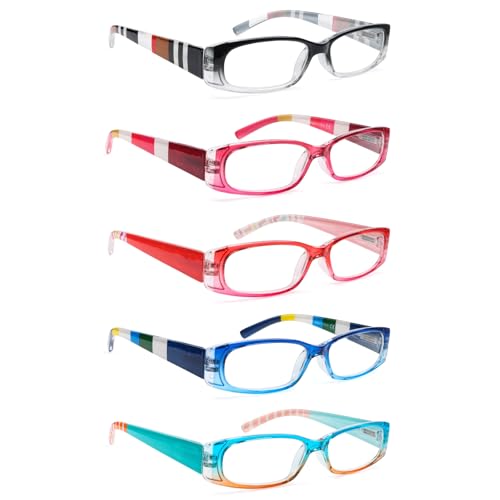 SIGVAN 5 Pack Spring Hinge Reading Glasses Rectangular Fashion Quality Readers for Men and Women (Multicolour 1, 2.50, x)