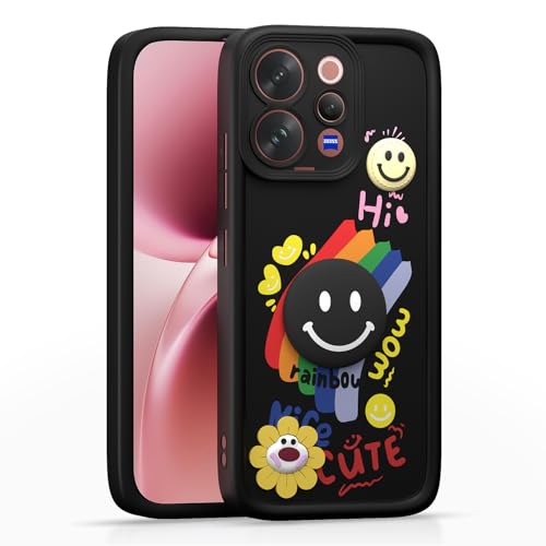 Image of Pikkme Back Cover for Vivo V70 5G | Soft Silicone| Cute Rainbow Smile & 3D Cartoon Flower Design | Shockproof Raised Camera Protection Bumper Case (Black)