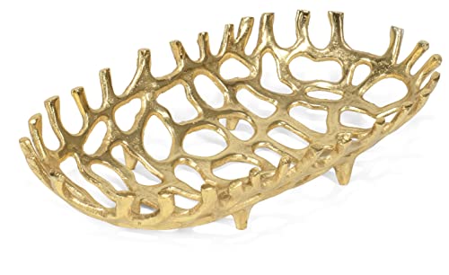 Red Co. 14” X 3” Large Decorative Oval Aluminum Golden Branch Reef Centerpiece Tray #TOP2