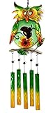 Bejeweled Display® Unique Owl w/ Ladybug on Stained Glass Wind Chimes