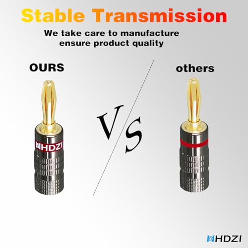 HHDZI Plugues Banana 24K Ouro Banhados, Conector Duplo, 24 Peças, Preto, 2 Polegadas, Home Theater,