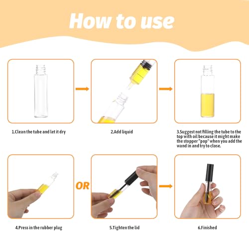 Zestaw 3 pustych tubek do rzęs – 5 ml, 8 ml, 12 ml, pusty pojemnik na tusz do rzęs, ze szczoteczką do rzęs, pipetą i zatyczką do rzęs "zrób to sam" lub olejkiem do wzrostu rzęs (czarny)