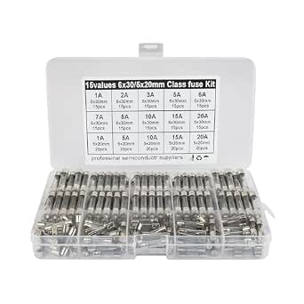 Fuse Kit, 15 Values, 250 Pcs Glass Fuses Assortment Kit, 5x20mm & 6x30mm, 250V, Various Amp Ratings