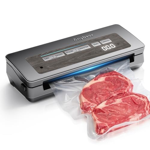 Selladora al vacío, Envasadora al Vacio, 90kPa 100W, sellado ancho, todo en uno, potente almacenamiento de alimentos, cortador integrado | Almacenamiento de bolsas | 2 rollos de bolsas(Gris)