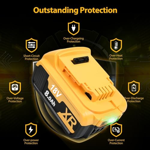 2X18V 8.0Ah DCB182 Replacement Battery for Dewalt 18V Battery XR