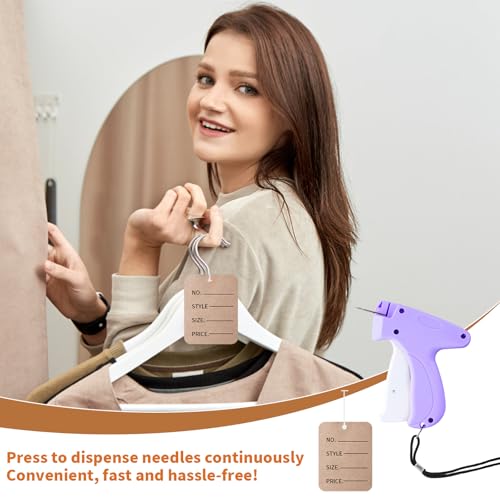 Marjoramy Etikettierpistole Tacker Bekleidungsetikettierer – mit 5 Ersatznadeln + 1100 Stiche – Fixiergerät für Kleidung, Quilt-Tackerpistole, zum Anbringen von Preisschildern, Etiketten (Lila)