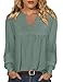 Magritta Womens Green Plus Size Blouses Pleated Fall Winter Casual Flared Tops Loose Dressy Long Pintuck Sleeve Work Office Shirts Chic V Neck Tunics Clothing XX-Large