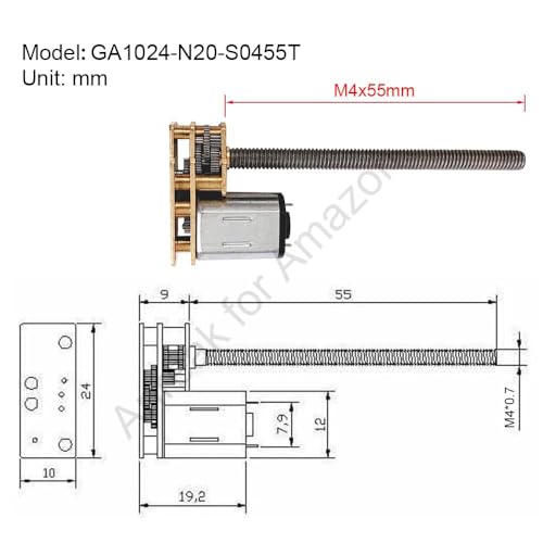 Image of 2Pcs DC 12V 200RPM, 6V 100RPM, 3V 50RPM, M4 x 55mm Shaft N20 Flip Motor with Thread Screw, Long DC Gear for Mechanical Use (12-200)