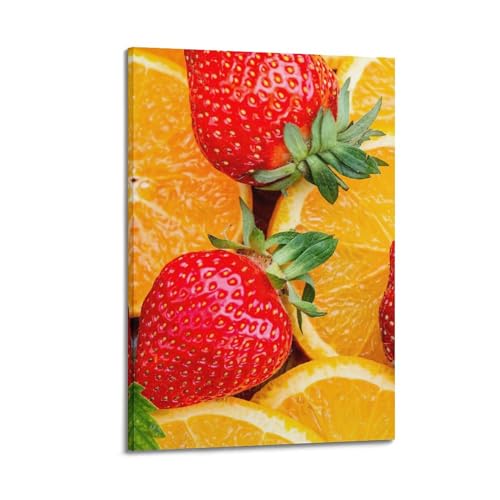 Toile de fruits fraises et oranges grand format 60x90 cm pour affiche murale moderne