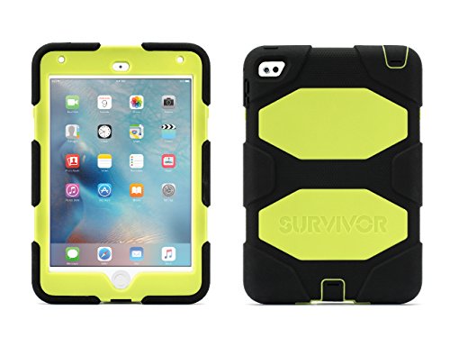 Griffin iPad Mini 4 Case with Stand, Black and Neon Yellow Survivor All-Terrain, Rugged Protective Dual Layer Heavy Duty Shock Absorption Polycarbonate Silicone