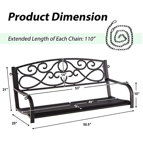 Giantex Metal Porch Swings 2 Person Outdoor Hanging Garden Bench With Sturdy Chains, Wide Seat & Curved Armrests, 485 Lbs Weight Capacity Swing Loveseat For Deck, Backyard Patio Swing Chair (Brown) #TOP6