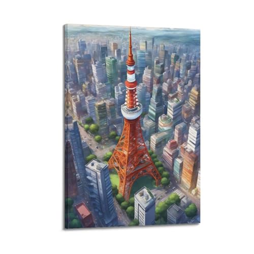 Poster de paysage anime art mural toile decoration esthetique tour ville 40 x 60 cm