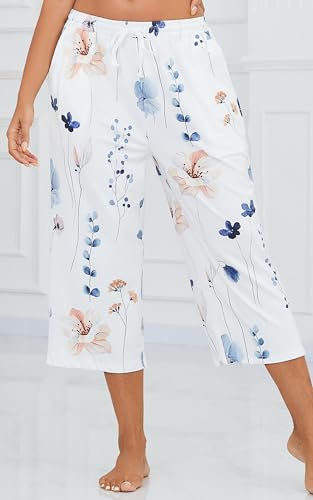 Image of Kabento 2 Pack Womens Pajama Pants Capri Sleep Lounge Pants Drawstring Pj Bottoms with Pockets