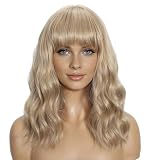 Sebast Pastel Bob Wigs with Bangs for Women Loose Wavy Wig Pastel Wavy Shoulder Length Bob Synthetic Cosplay Wig for Girl Colorful Costume Wigs (Blonde)