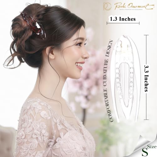RC ROCHE 6 Pcs Flat Hair Clips Big Claw for Thick Hair French Duckbill Women No Slip Side Slide Curved Alligator Concord Strong Grip Hold Volume Lay Down Clamp, Small Clear Brown and Black - Image 3