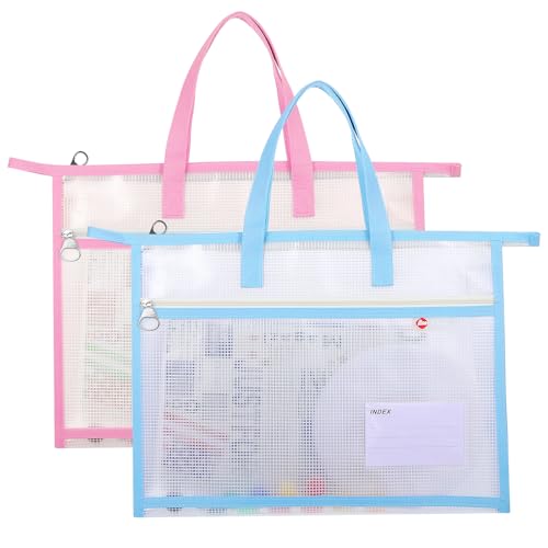 Image of 2 Pcs A4 Project Bag for Quilting Craft Storage for Quilters Clear Mesh Design Art Supply Bag Artwork Storage Organize for Artworks Charts and Teaching Material Multipurpose (13.4 x 10.2 Inch)