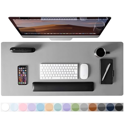 Leather Desk Pad Protector, Mouse Pad, Non-Slip Computer Mat for Desk, PU Leather Office Desk Mat for Home & Office, Waterproof Laptop Desk Blotter for Keyboard and Mouse, Grey (15.7''X31.5'')