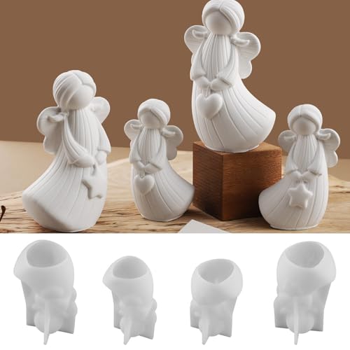 Angel Silicone Mold, 4 Pieces, Christmas Resin Moulds 3D Angel Silicone Molds for Plaster Casting, Handcraft Epoxy Candle Molds, Arts Cake Chocolate Soap Wedding Christmas Ornament Home Party Decor