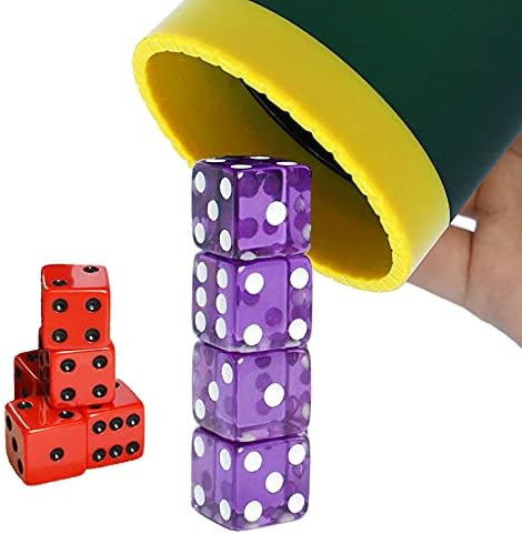 Dice Stacking Cup(Green) Set with 4 Pcs 19mm(Puple) and 5 Pcs 18mm(Red) Standard 6 Sided Dices, with Storage Bag-Magic Tricks Instruction