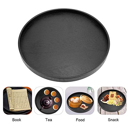 Solid Wood Serving Tray, Round Shape Tea Coffee Snack Food Meals Serving Tray Plate Party Bar Server Breakfast Tray (Black) #TOP5