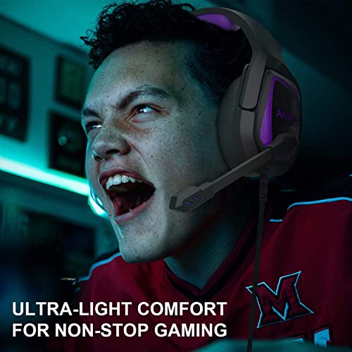 Anivia Computer Gaming Headset -3.5Mm Wired Headsets With Soft Memory Earmuffs Over Ear Headphones With Mic Stereo Bass Surround For Multi-Platforms (Purple) #TOP6