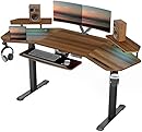 EUREKA ERGONOMIC Electric Standing Desk with Keyboard Tray, 182.7x 76 cm Wing Shaped Sit Stand Desk, Large Music Studio Gaming Desk, LED Convertible Shelf, Height Adjustable Desk, Gaming Recording