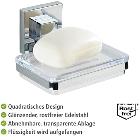 PUMA Vacuum-Loc soap Holder Quadro, Stainless steel, Silver Shiny, 12 x 12 x 6.5 cm