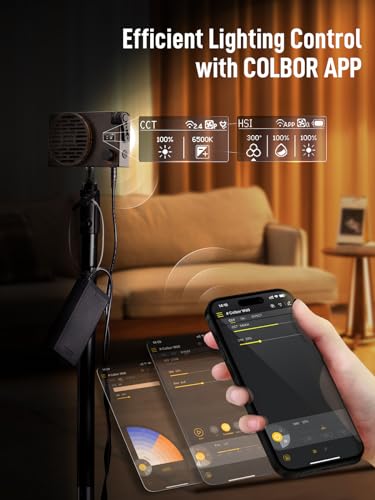Image of COLBOR W60 Video Light, 60W 2700K-6500K Bi-Color Pocket Continuous Output Lighting with LED Screen 3 Powering Options APP Control for Filmmaking Live Streaming