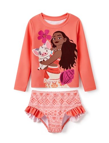 Image of Disney Frozen Elsa Stitch Marvel Toddler Girl Two Piece Long Sleeve UPF50+ Swimsuit Rashguard Sets Bathing Suit