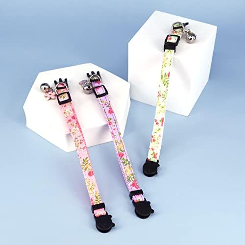 3PCS Cat Collars Quick Release Adjustable Kitten Collars Pack Flower Cat Collar Breakaway Puppy Collars Whelping Small Pet Collars with Bells and Safety Quick Release Buckle for Kittens Puppies