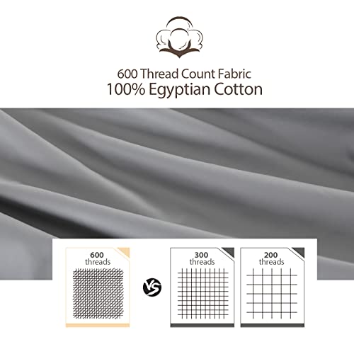 Fitted Sheet Full Size Only 100% Egyptian Cotton, 600 Tc Full Size Fitted Sheet Grey, 16" Deep Pocket, Colorfast Dyes & Shrink Resistant, Soft & Silky Sateen Weave For Home & Hotel (1, Full) #TOP6