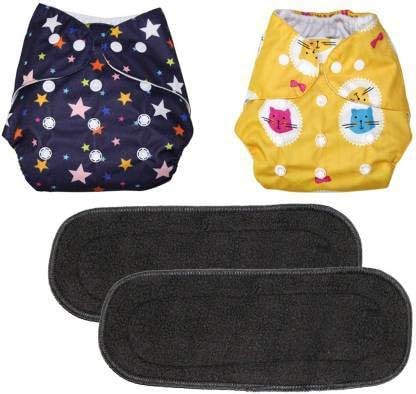 Kogar All In One Washable Reusable Adjustable Cloth Diapers Nappy With 5 Layer Bamboo Charcoal Insert - 0-24 Months (2 Diaper + 2 Inserts)-image-2