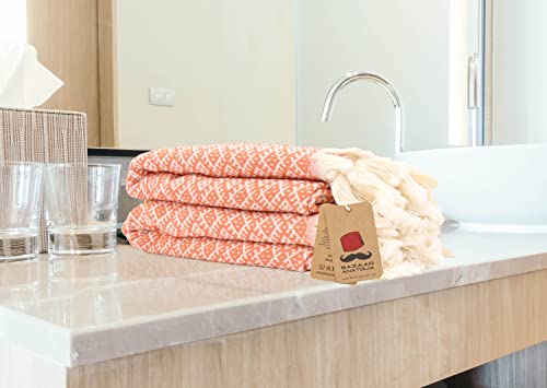 Bazaar Anatolia Turkish Hand Towels Set Of 2 Ethnic Bath Towel 100% Cotton 39X19 Decorative Boho Bathroom Kitchen Decor (Orange) #TOP2