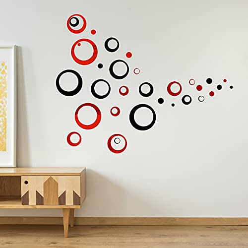 Removable Wall Mirror Sticker Decal Acrylic Setting For Home Living Room Bedroom Decor, 1.5-13.5 Cm, 32 Pieces (Red And Black) #TOP4