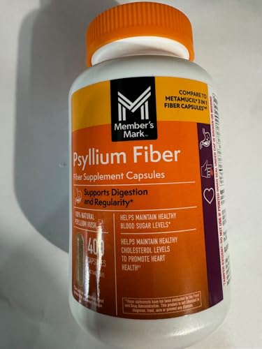 Member's Mark 100% Natural Psyllium Husk Fiber Capsules, Digestive Health, 400 Count (Pack of 1)