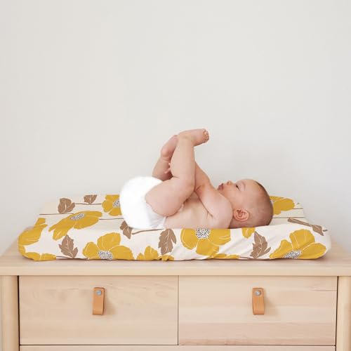 Image of Baby Changing Pad Cover 2-Pack for Girls (Poppy Fields) - Premium Fitted Sheets Baby Diaper Changing Table Cover - Buttery Soft Cotton Blend
