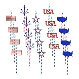 AUTSUPPL Independence Day Paper Straws 20pcs Party Supplies Biodegradable Drinking Straws Patriotic Design for Fourth of July Celebration and National Day Events