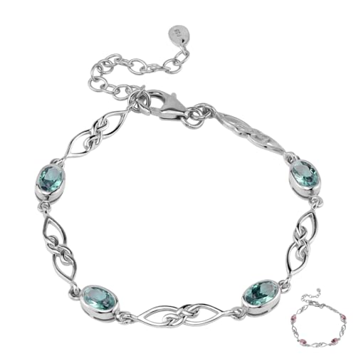 Image of Silvershake Birthstone Gemstones White Gold Plated or Yellow Gold Plated 925 Sterling Silver Scroll /Filigree Celtic Knot Weave 7.25 to 8.75 Inch with Adjustable Extension Bracelet Jewelry for Women
