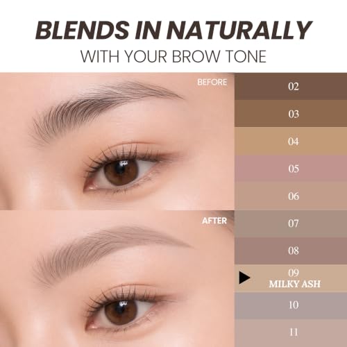 Image of PERIPERA Speedy Skinny Brow Mascara (09 MILKY ASH), Tinted Eyebrow Mascara with Slim Precision Brush, Clump-Free Natural Brows, K Beauty, Korean Makeup
